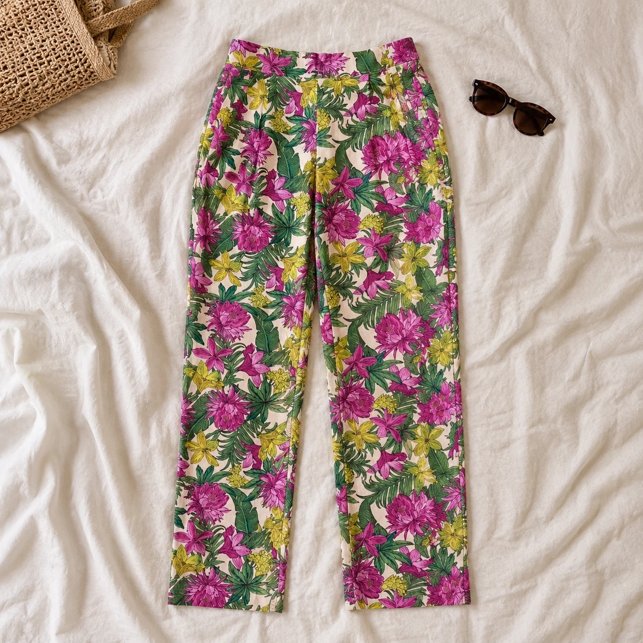 H&M High Waisted Tropical Floral Print Woven Pants - photo 3