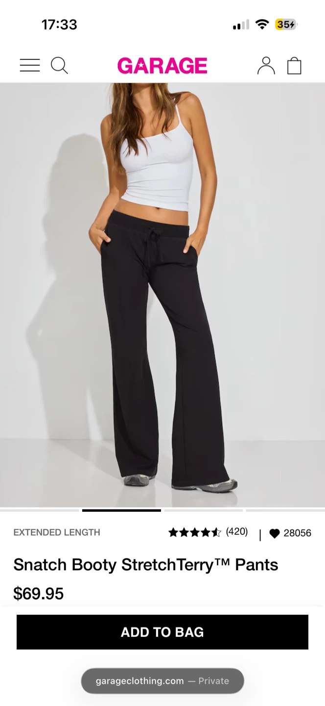 Garage Stretch Terry Bootcut Viral BBL Pants - Black