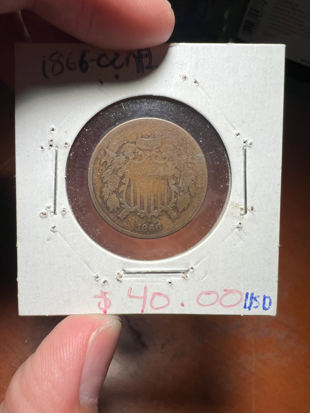 1866 US 2 Cents Coin vg8