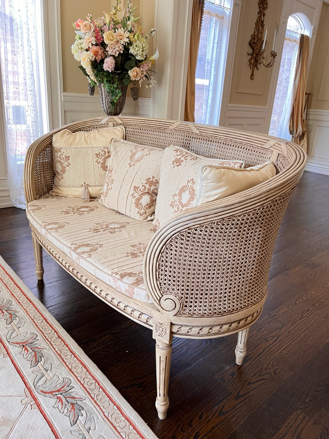 Vintage Cane Loveseat and Armchairs Set