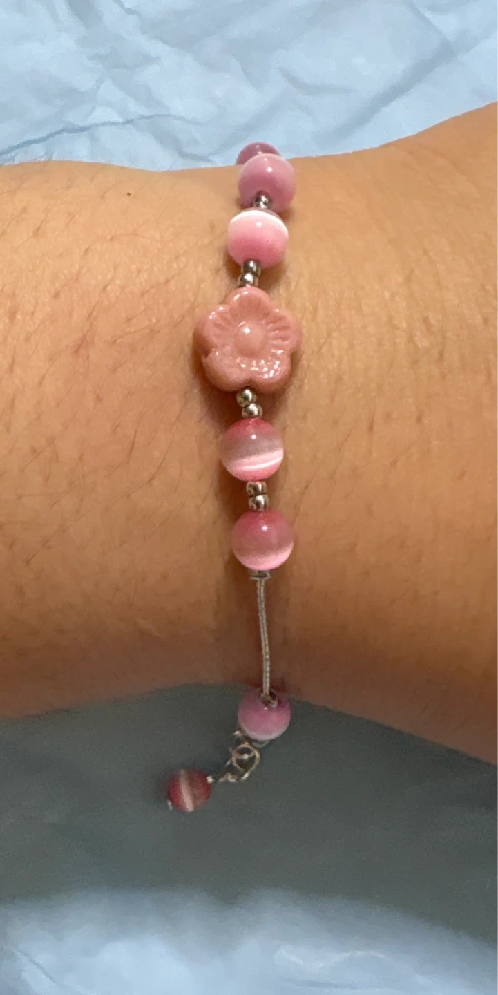 Pink Beaded Bracelet with Flower Charm