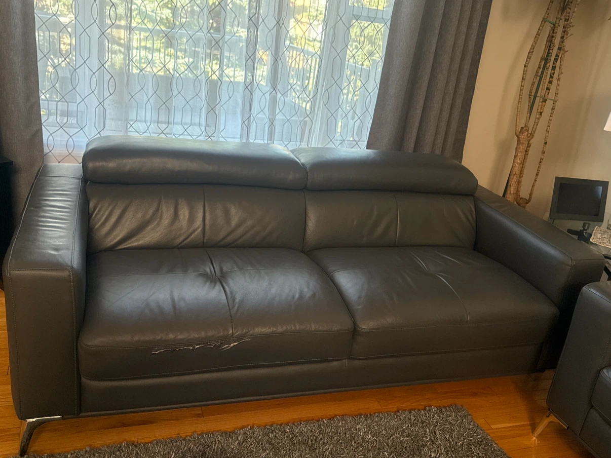 Grey Leather Sofa - photo 3