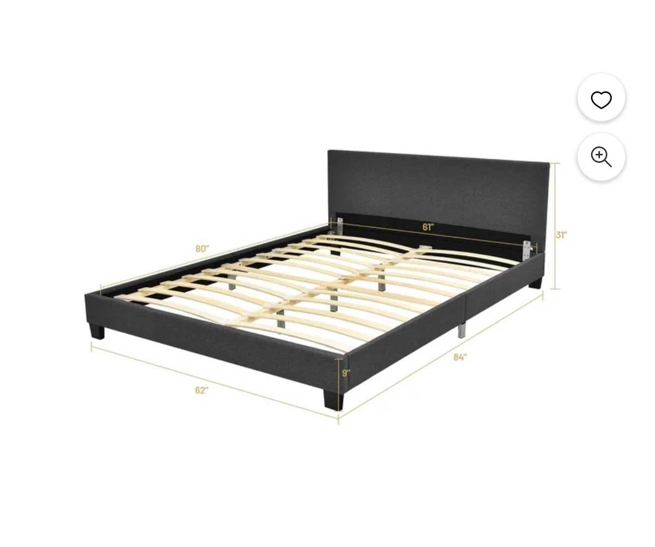 Costway Queen Upholstered Platform Bed Frame - Gray - photo 3