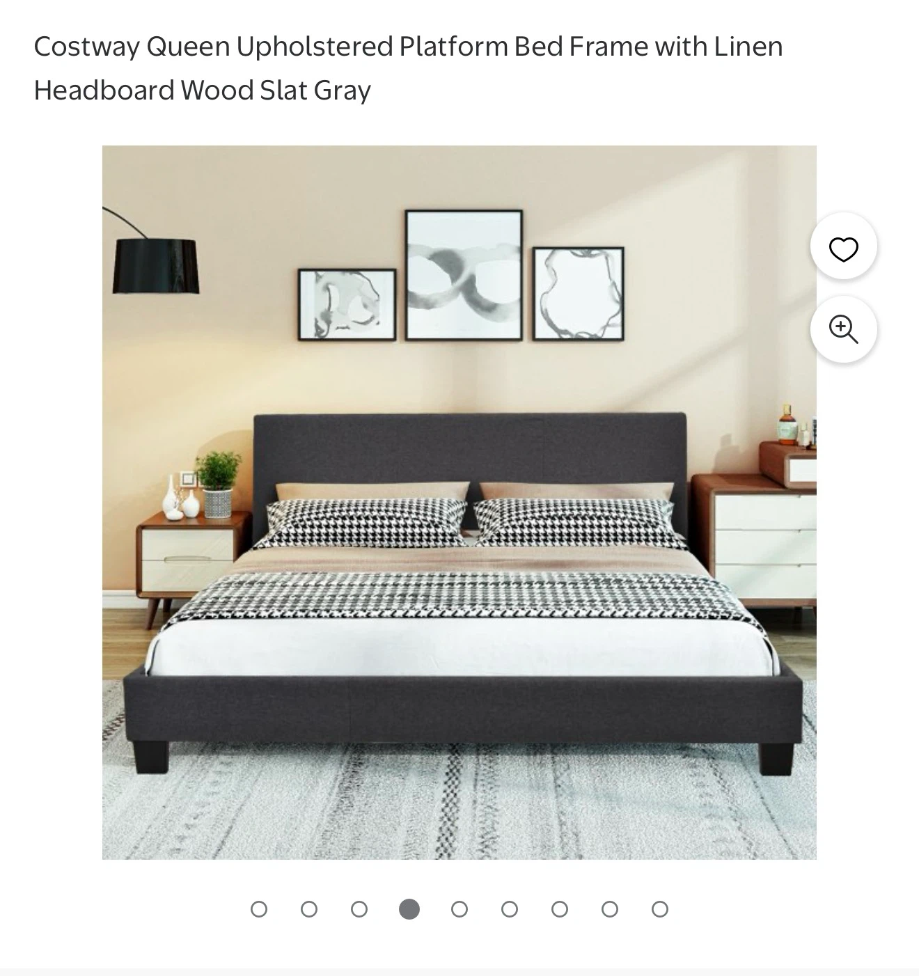 Costway Queen Upholstered Platform Bed Frame - Gray - photo 4