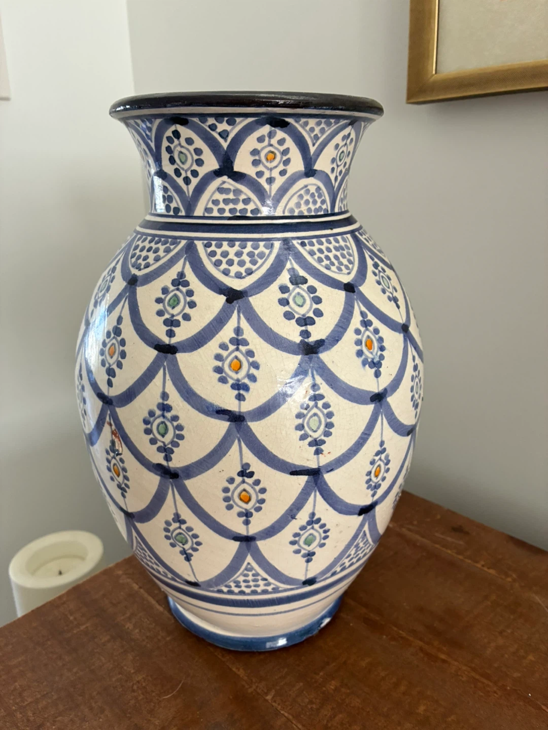 Large Decorative Ceramic Vase Blue and White Pattern