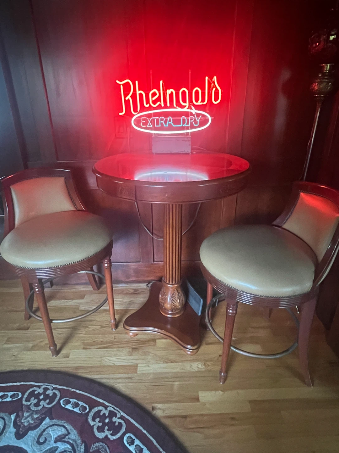Pub Table with 2 Bar Stools with  Leather Seat