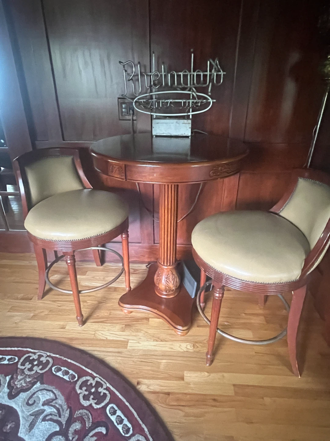 Pub Table with 2 Bar Stools with  Leather Seat - photo 2