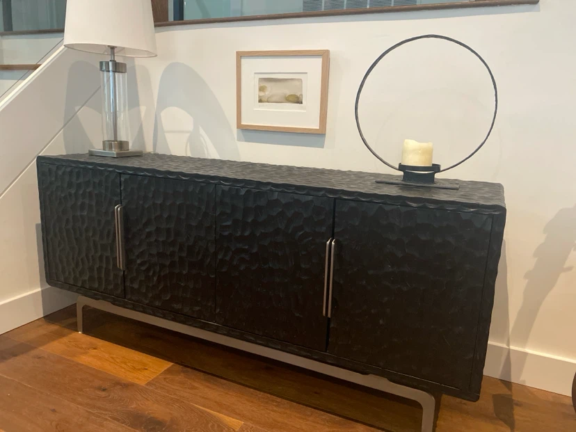 Black CB2 Carved Sideboard Cabinet