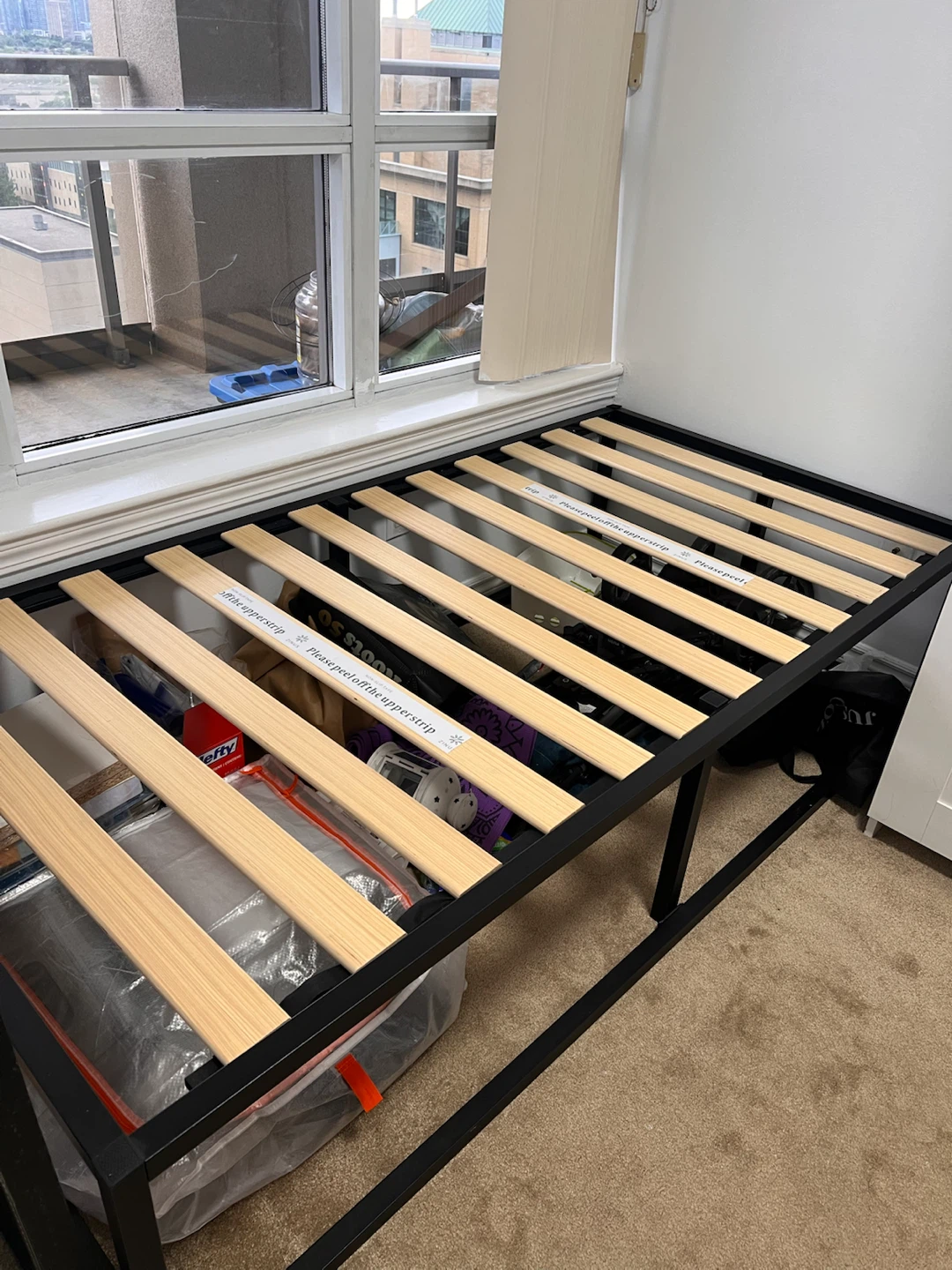 Metal Bed Frame with Wooden Slats