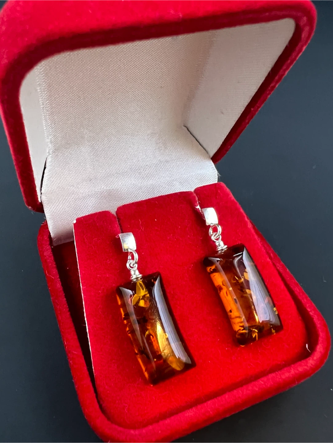 Brand New Sterling Silver & Cognac Baltic Amber Earrings