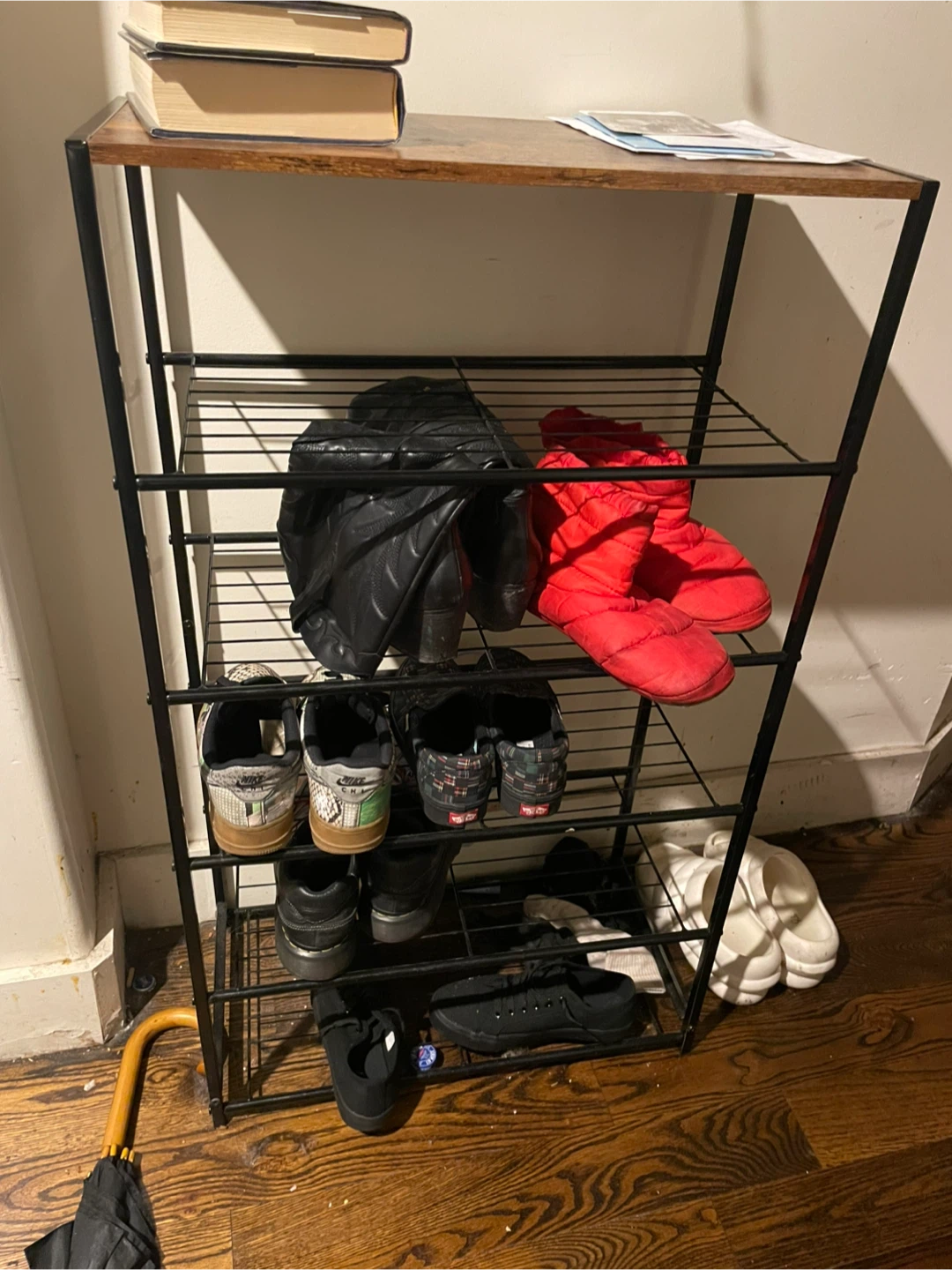 5-Tier Metal Shoe Rack with Wood Top Shelf - photo 2