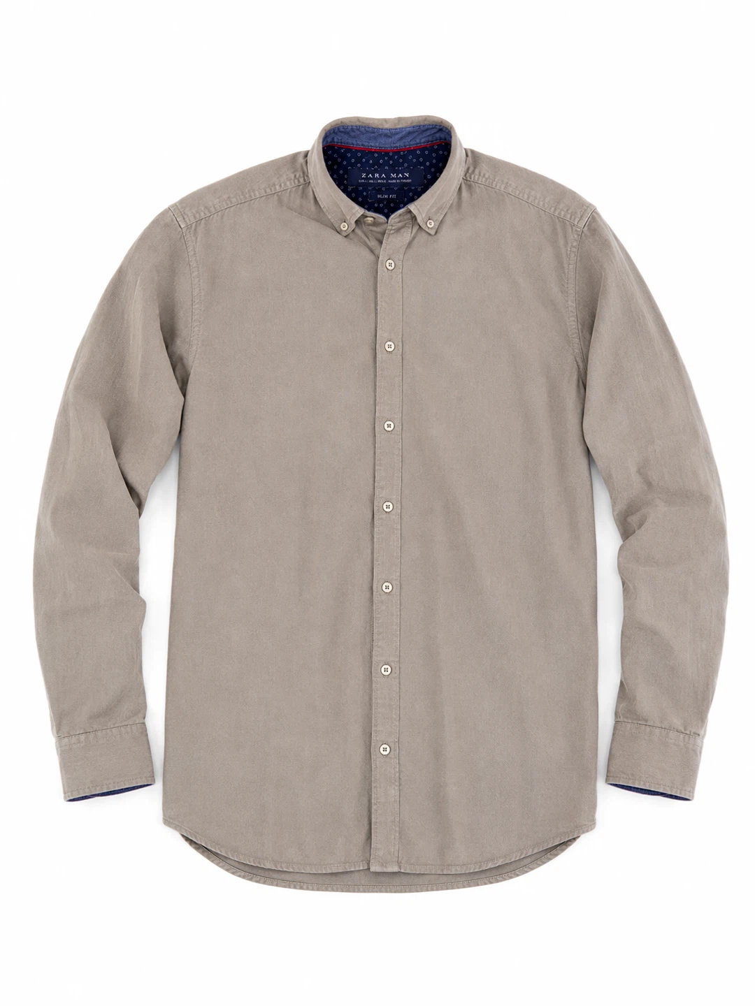 Zara Man Slim Fit Oxford Button-Up Shirt - Khaki/Beige