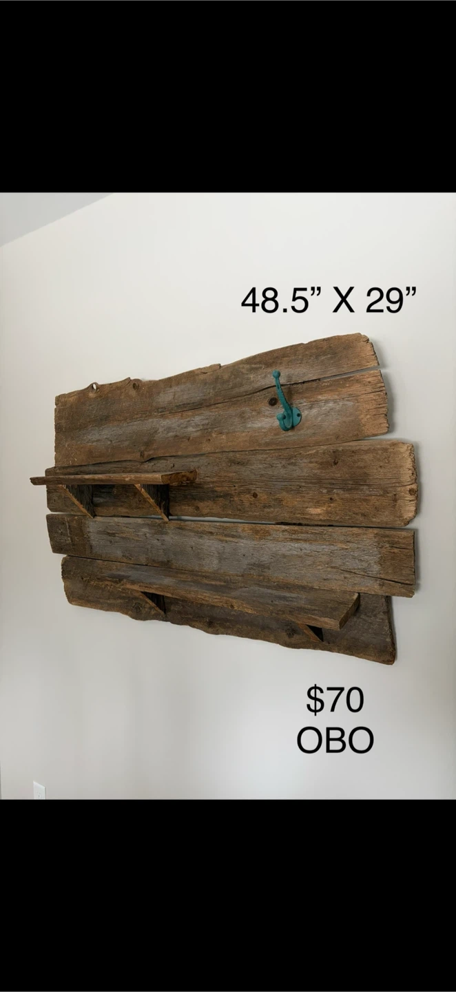 Rustic Wood Wall Shelf with Hooks