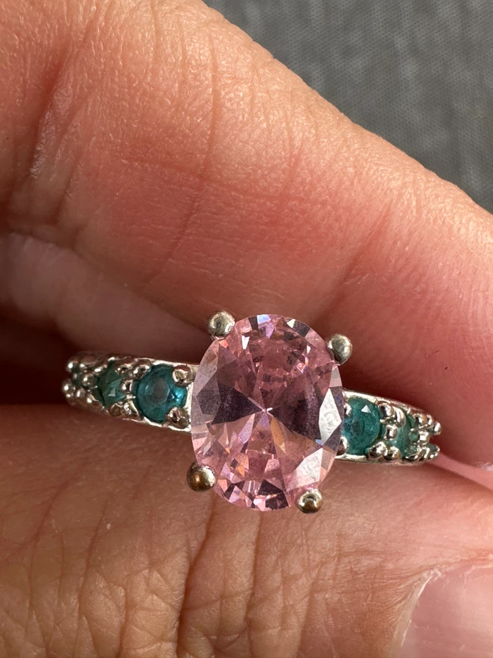 925 Sterling Silver with Pink and Teal Gemstone Ring