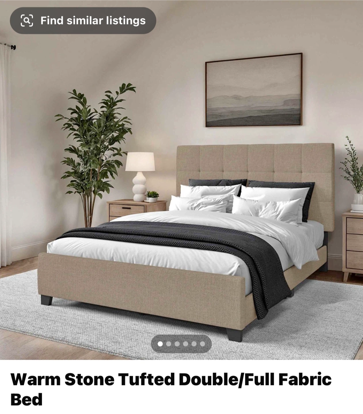 Warm Stone Tufted Double/Full Fabric Bed