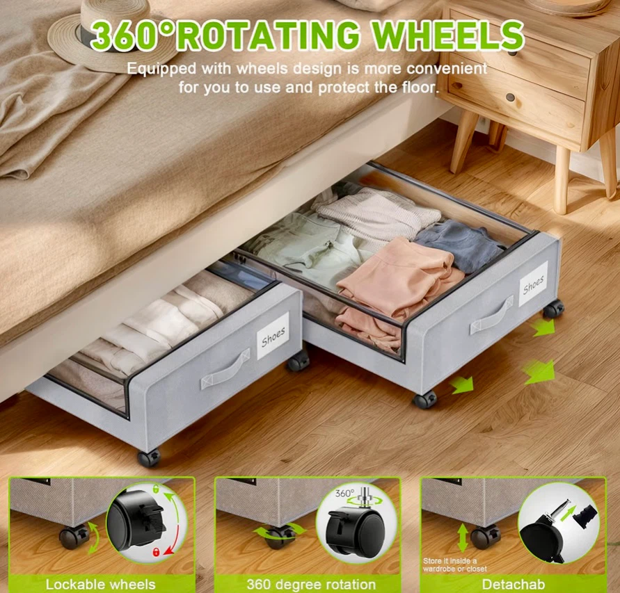 Etokfoks 2 Pack Under Bed Storage with Wheels - photo 2