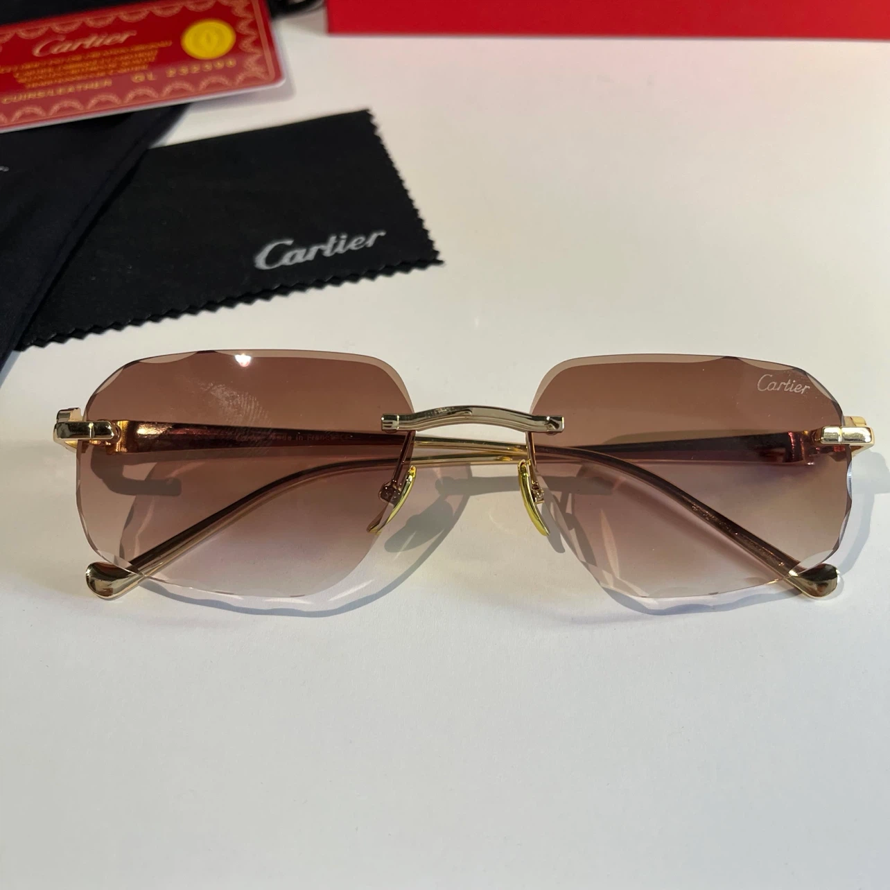 Cartier Rimless Sunglasses Gold Leopard Detail - photo 2