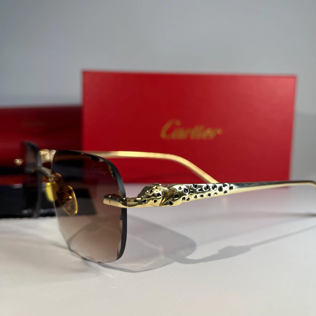 Cartier Rimless Sunglasses Gold Leopard Detail - photo 4