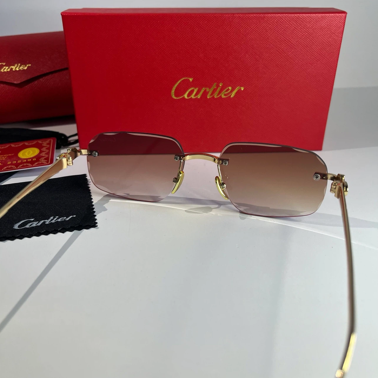 Cartier Rimless Sunglasses Gold Leopard Detail - photo 5