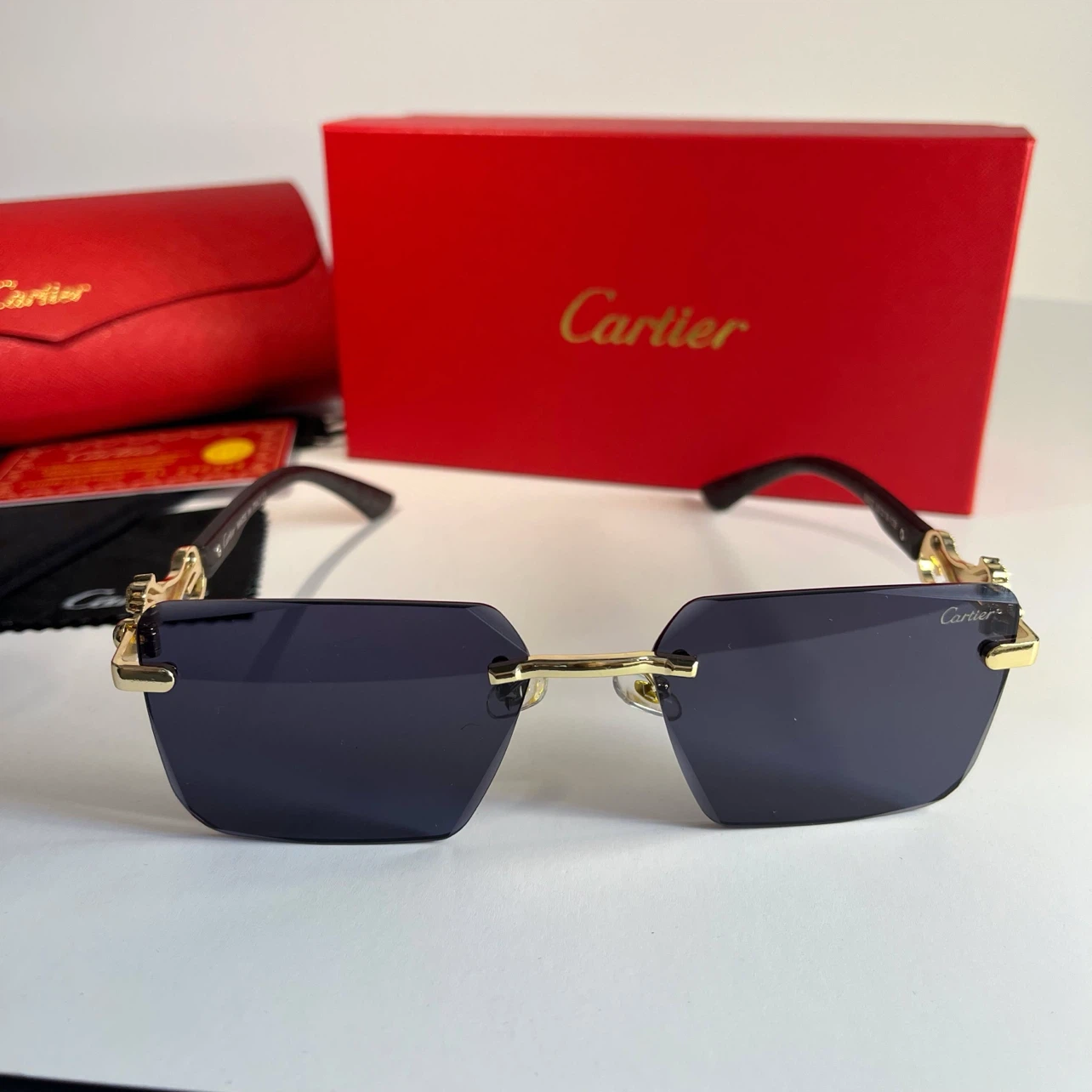 Cartier Rimless Sunglasses with Leopard Detail