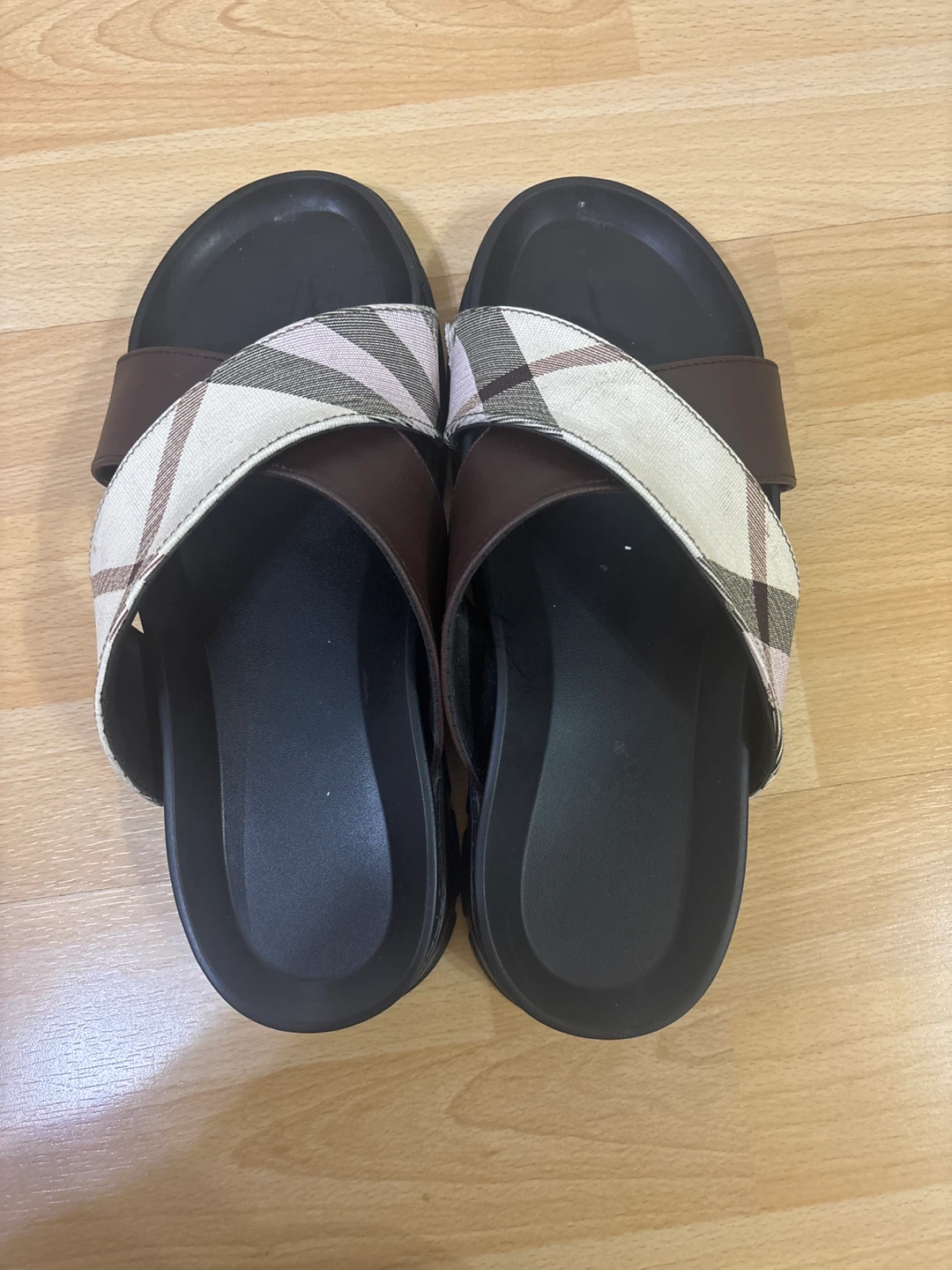 Burberry Brown Plaid Slides - Size 7