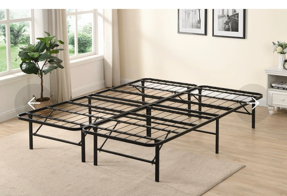 Foldable Wire Grid Metal Bed Frame with two mattress
