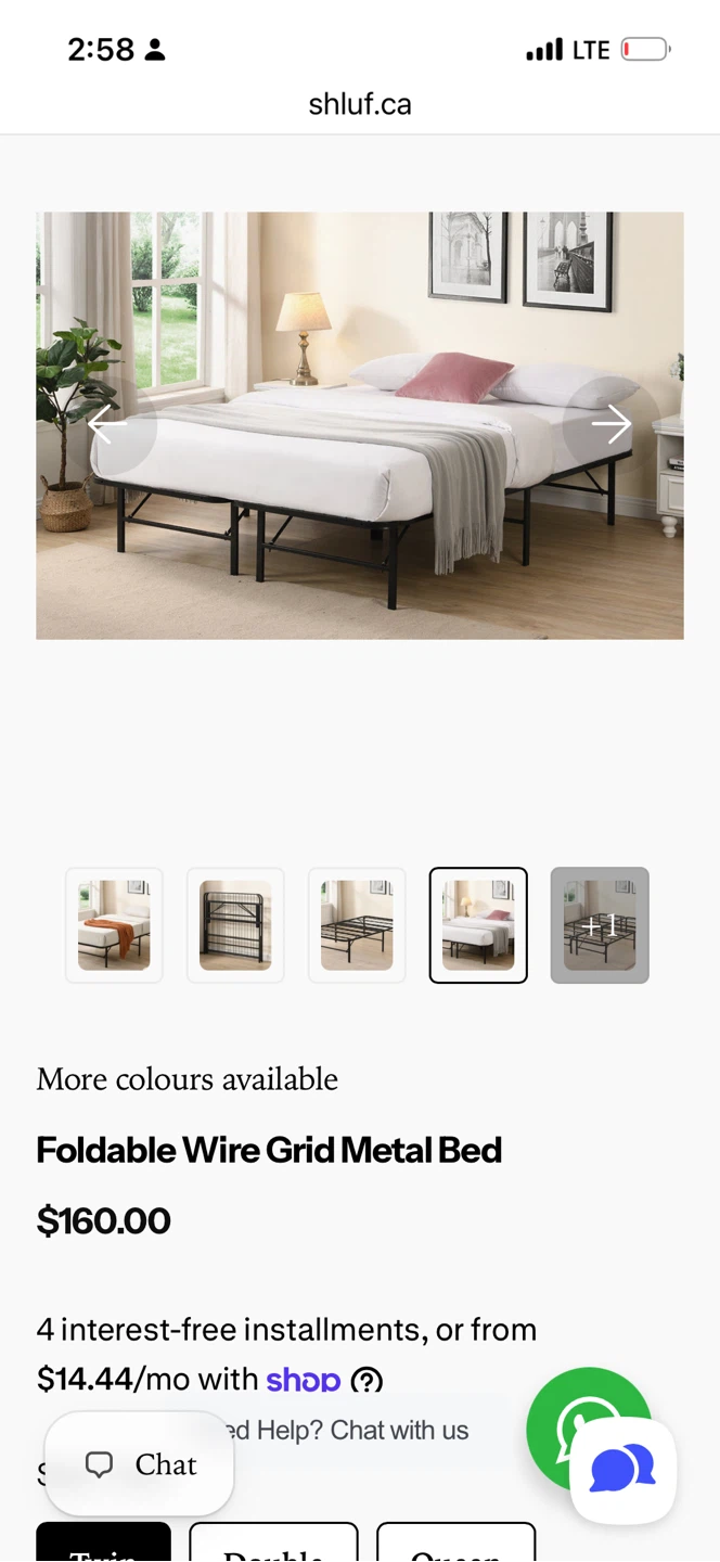 Foldable Wire Grid Metal Bed Frame with two mattress - photo 3