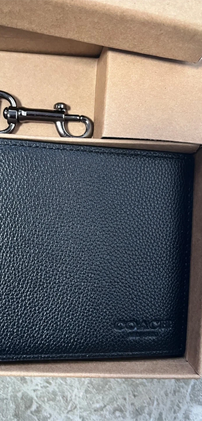 Coach Black Leather Bifold Wallet & Keychain Gift Set - photo 2