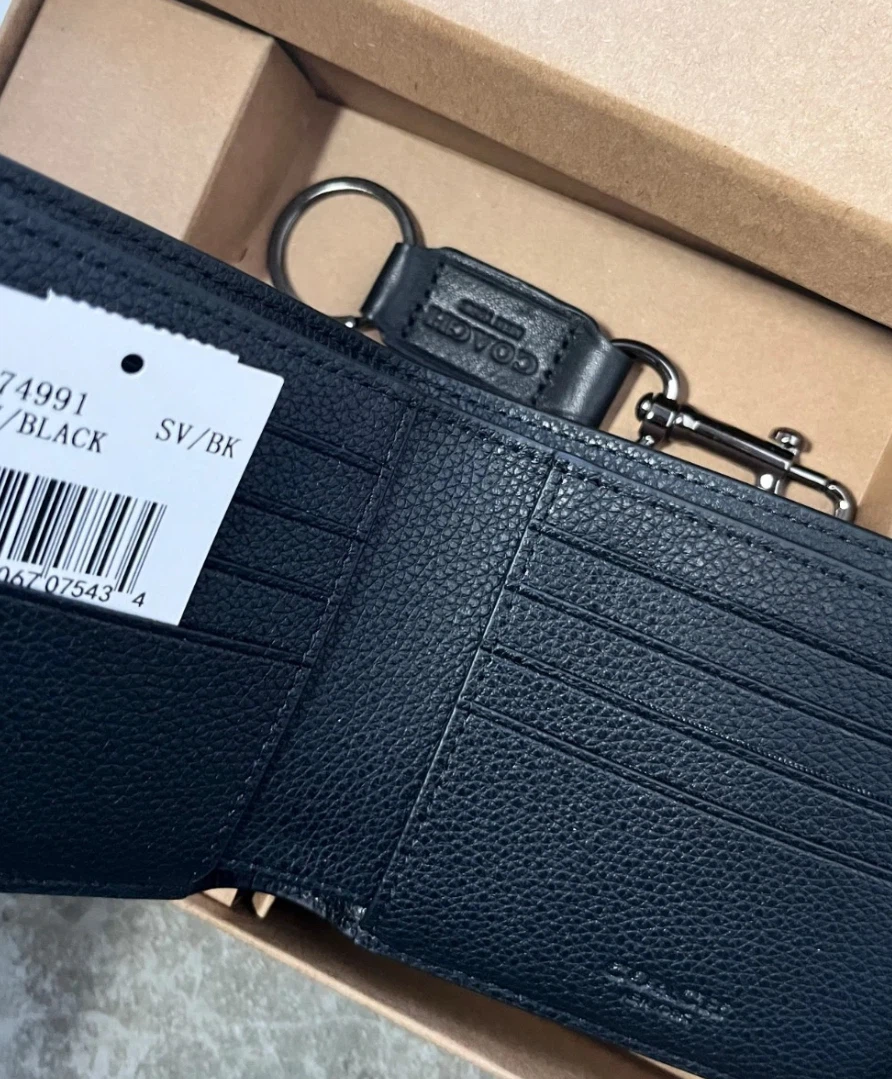 Coach Black Leather Bifold Wallet & Keychain Gift Set - photo 4