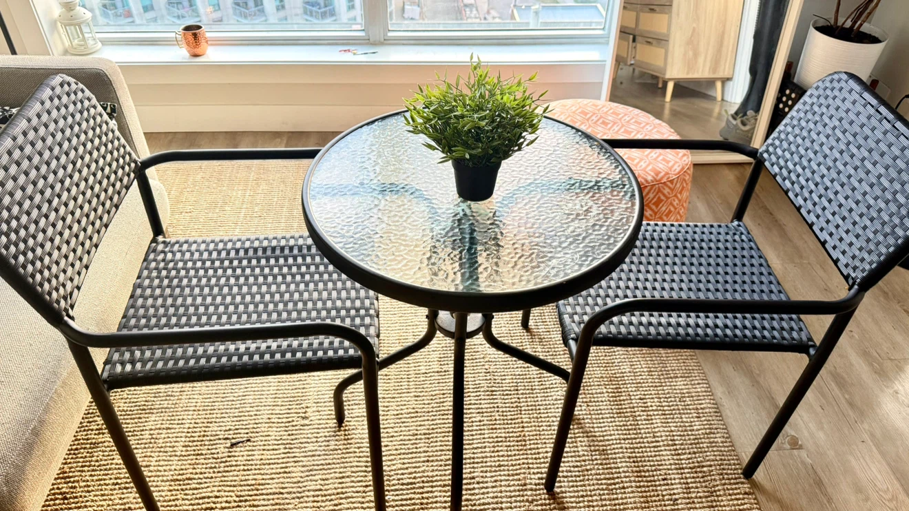 Patio Bistro Set - Round Glass Table and 2 Chairs