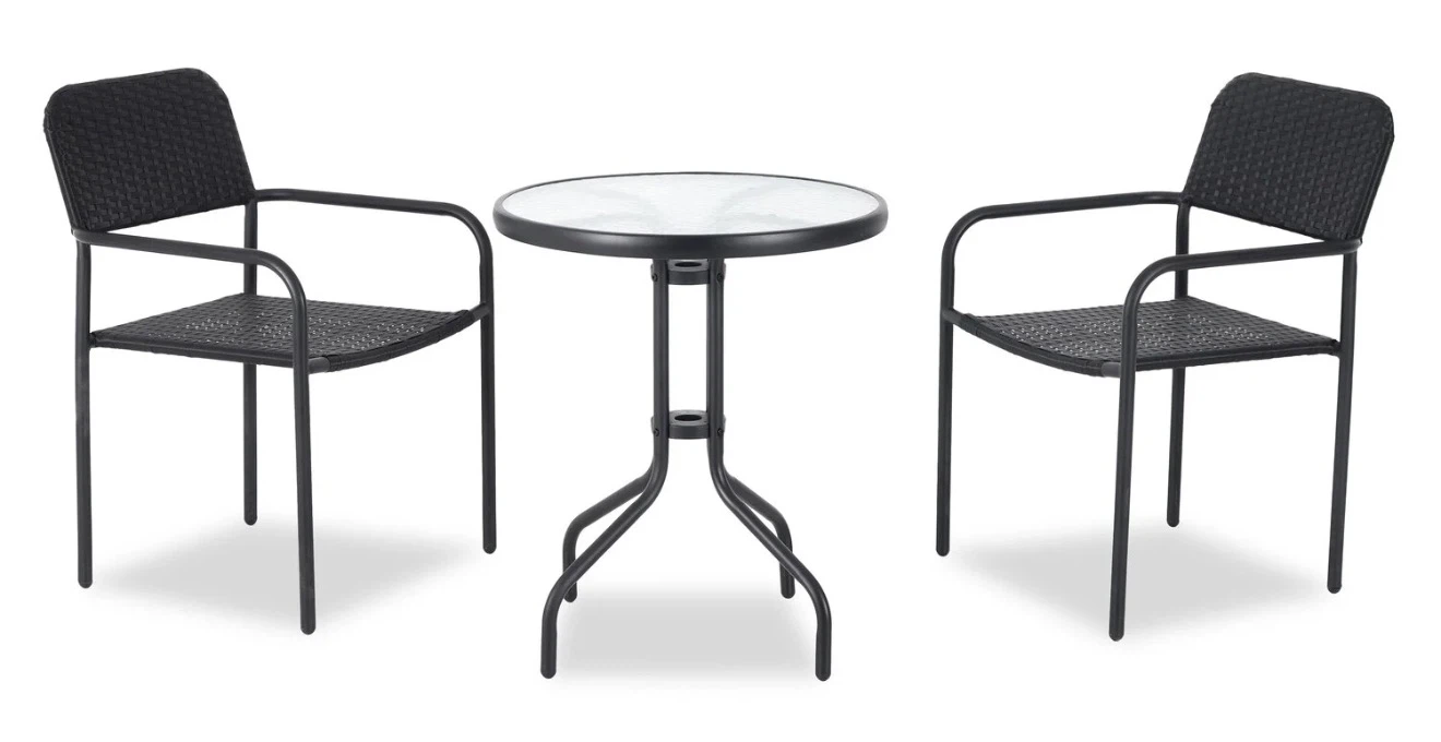 Patio Bistro Set - Round Glass Table and 2 Chairs - photo 2