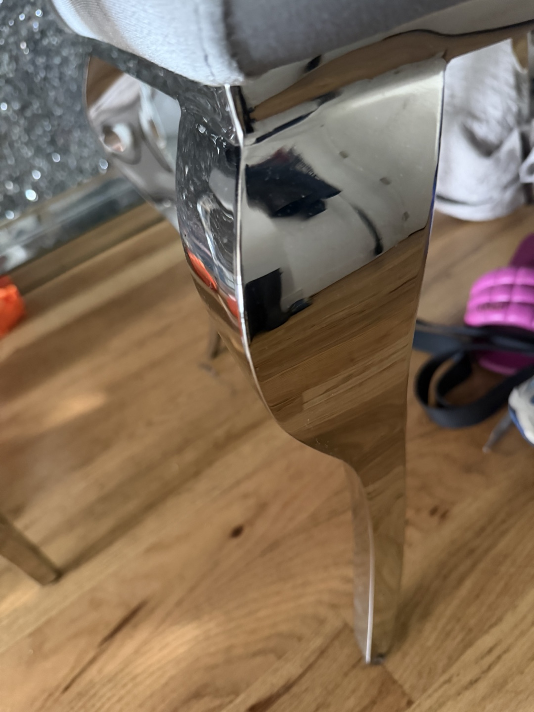 FOUR Gray Velvet Dining Chairs with Chrome Legs - photo 2