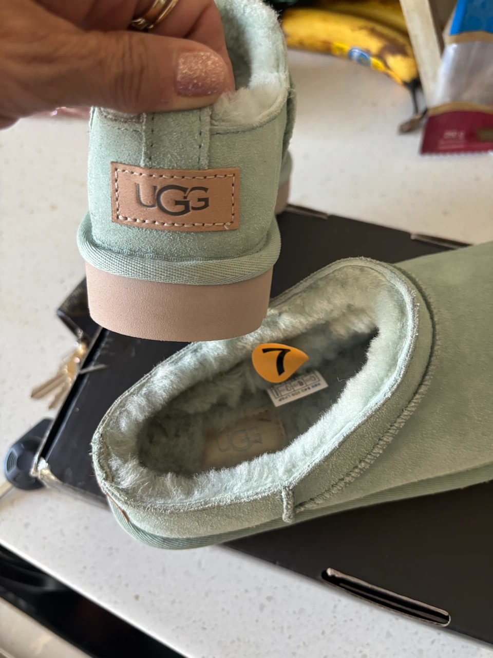 UGG Light Green Suede Slip-On Clogs - Size 7