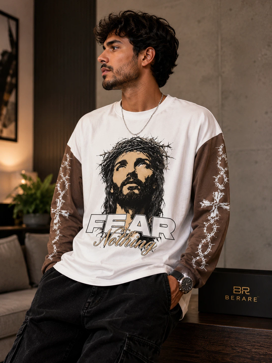 BERARE "Fear Nothing" Jesus Graphic Long Sleeve Shirt - photo 2