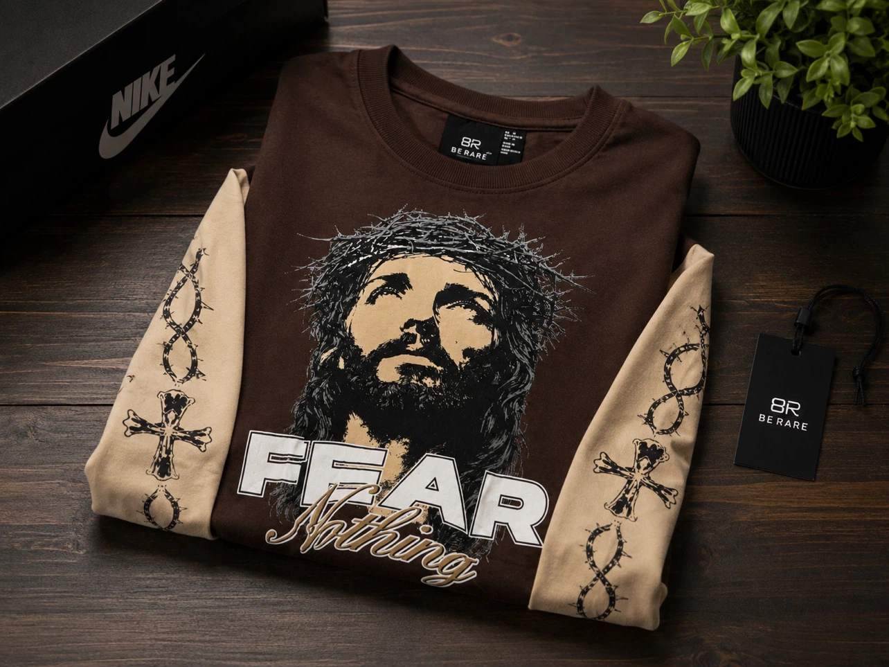BERARE "Fear Nothing" Jesus Graphic Long Sleeve Shirt - photo 3