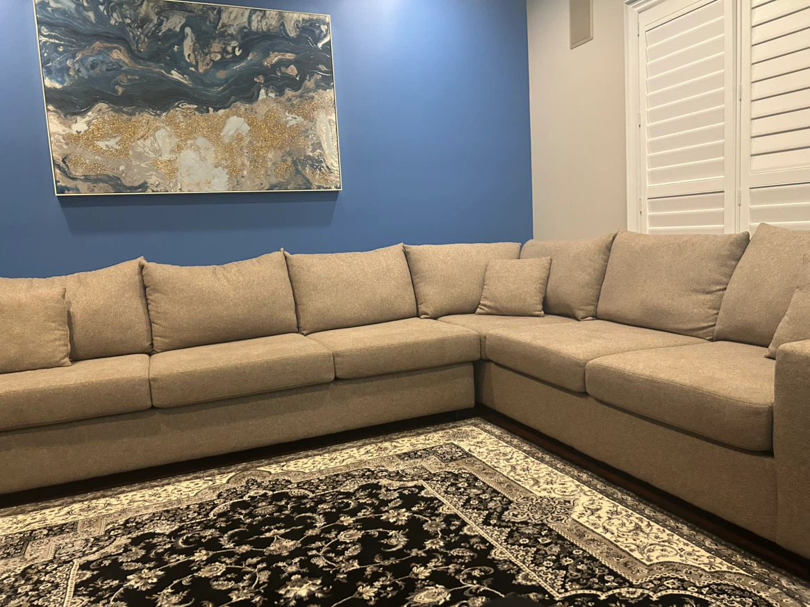Large Sectional Sofa in Beige Fabric
