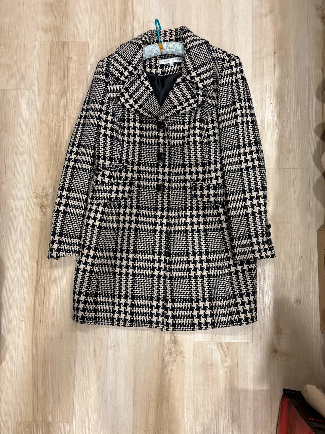 Larry Levine Houndstooth Wool Blend Coat Size 12