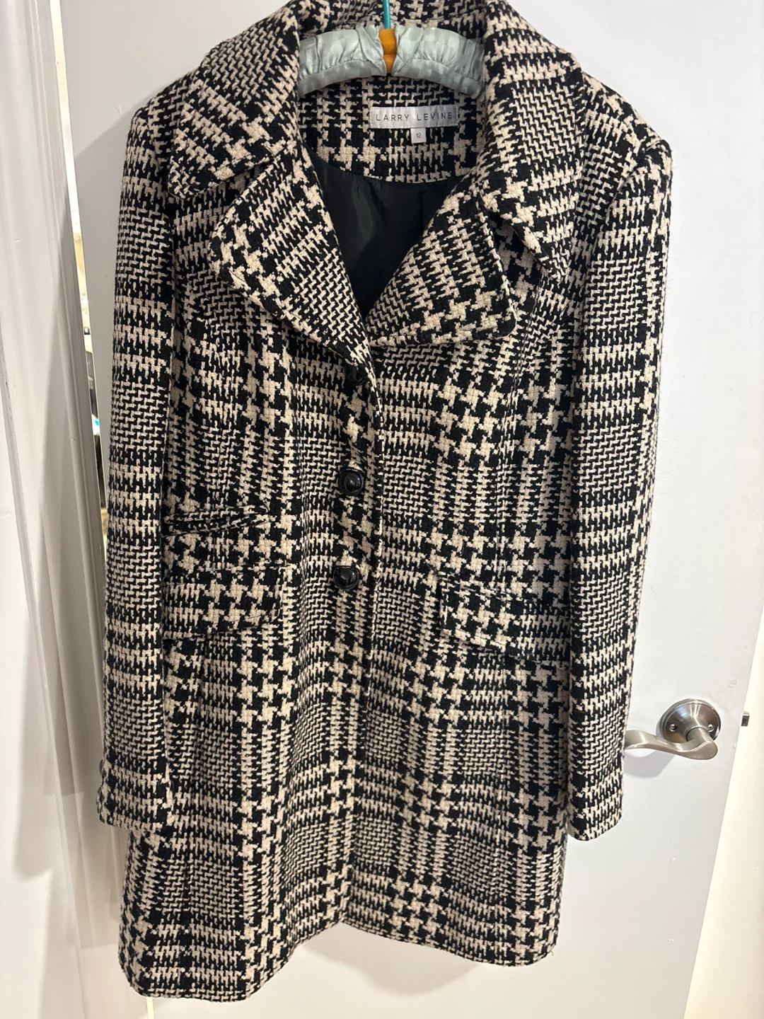 Larry Levine Houndstooth Wool Blend Coat Size 12 - photo 2