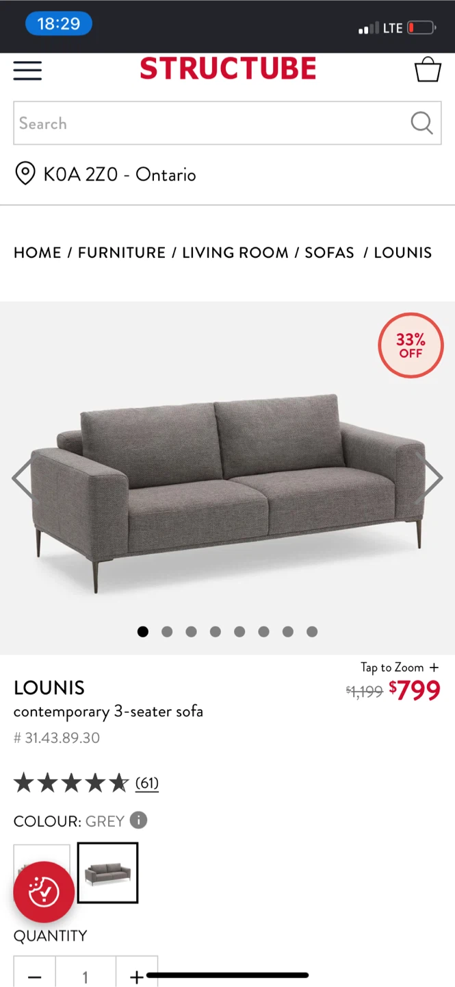 Grey Structube Lounis 3-Seater Sofa (CAN DELIVER) - photo 2