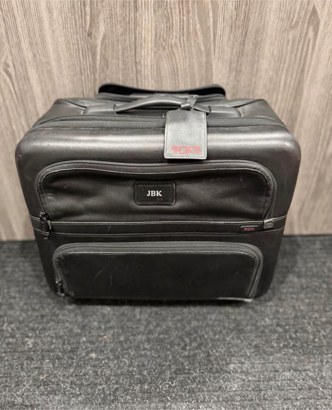 Tumi Black Leather Carry-On Suitcase