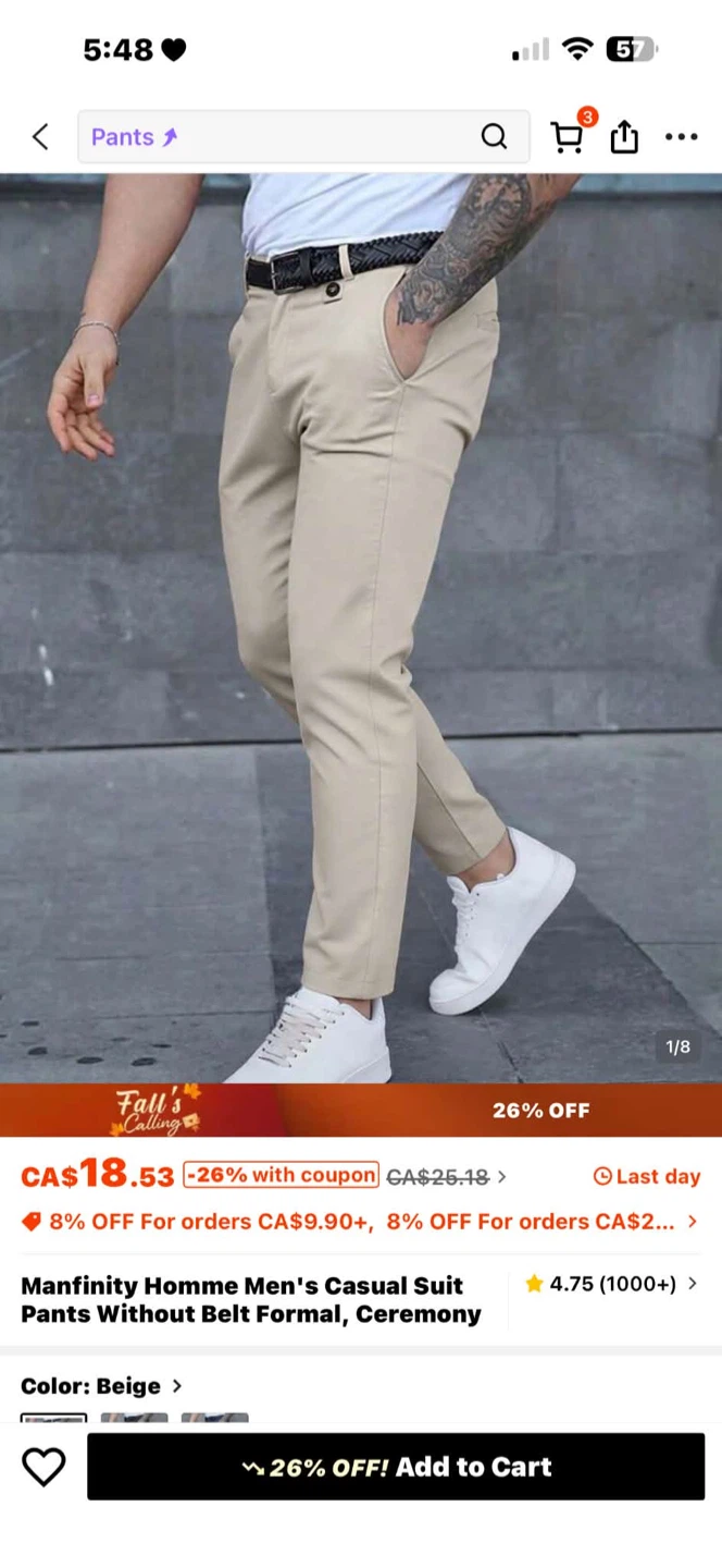 Manfinity Mode Men's Casual Slim Fit Trousers - Beige - photo 2