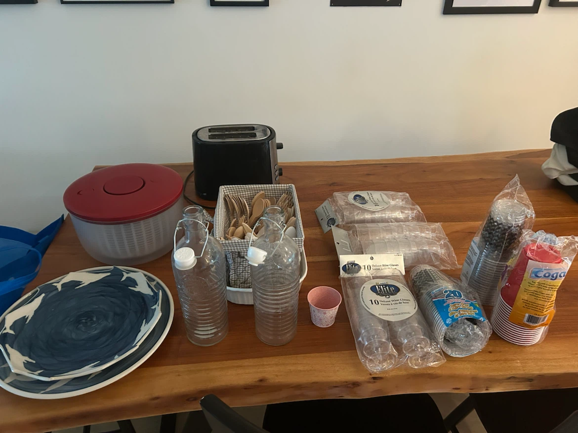 Assorted kitchen wares, Dishes, Cups & Wine Glasses