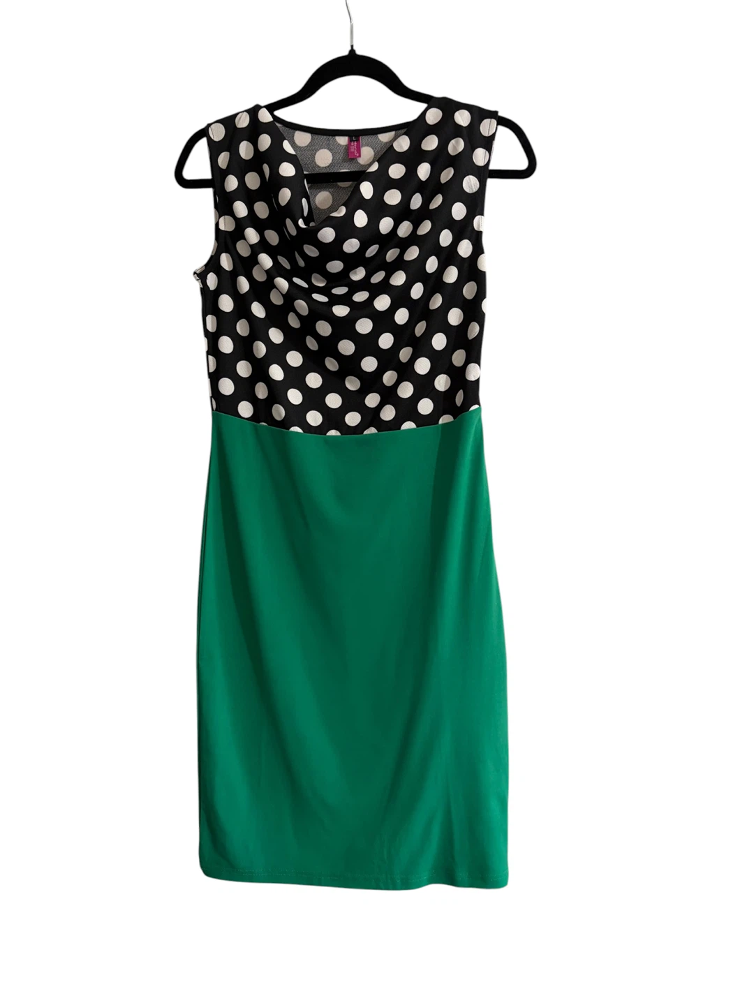 Black and White Polka Dot Dress with Green Skirt - photo 2