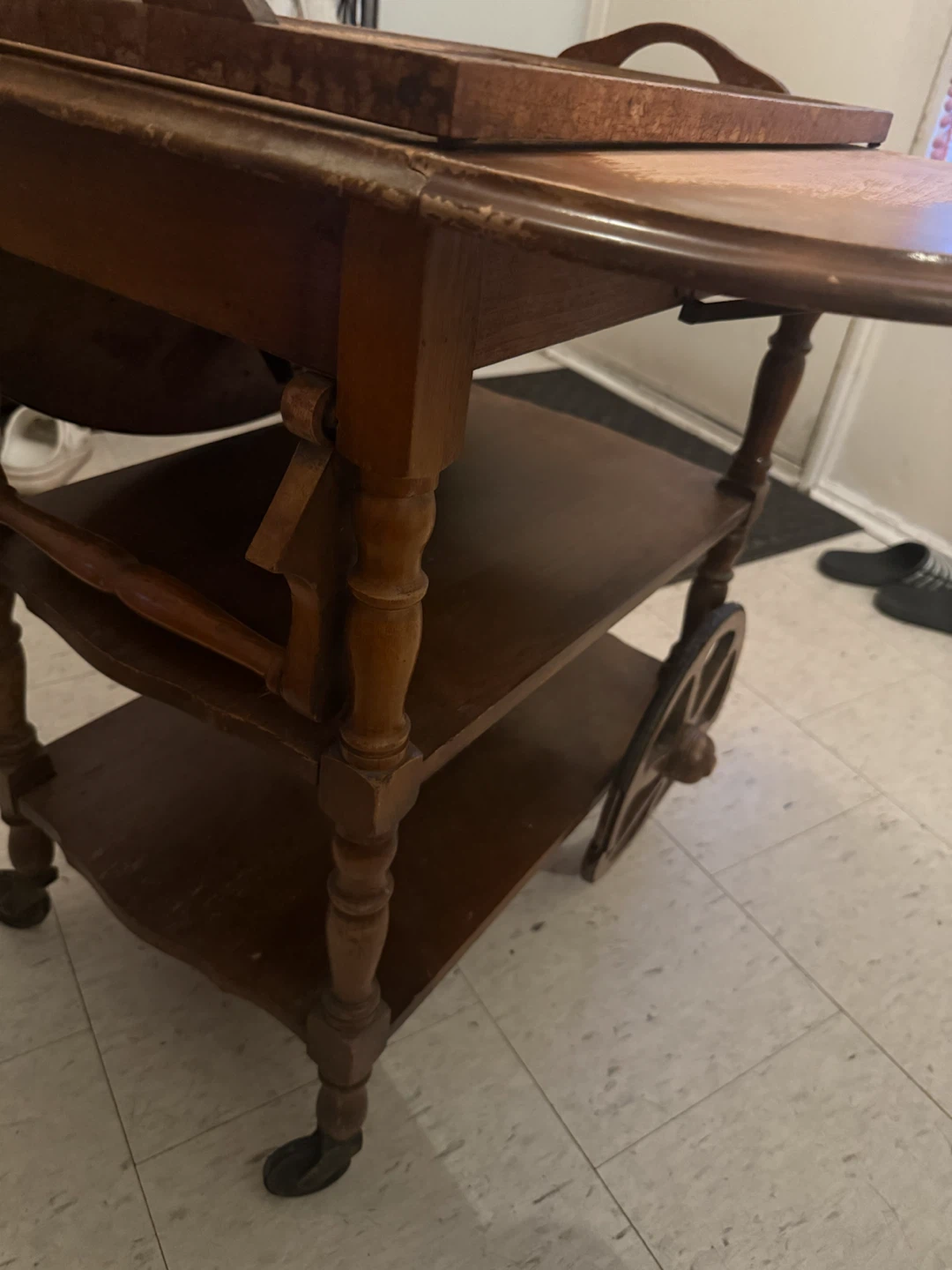 Wooden Serving Cart with Glass Top - photo 2
