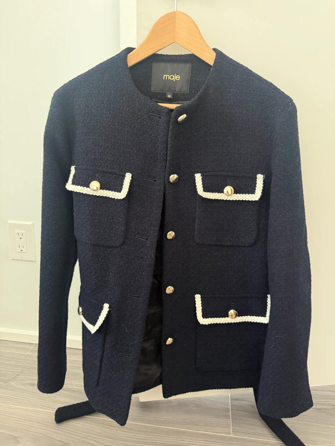 Maje Navy Tweed Jacket - Size 36