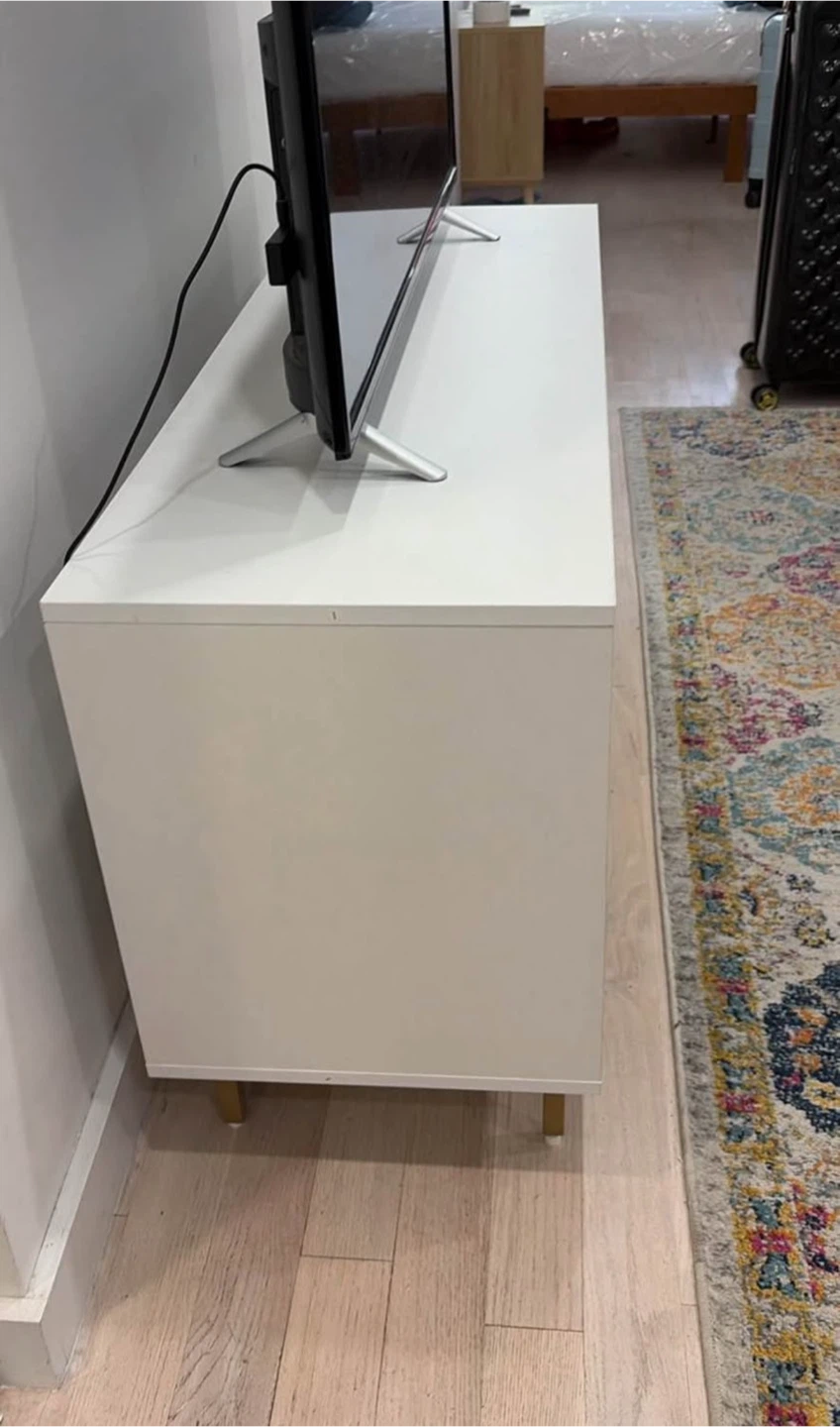 White TV Stand with Wood Accent Doors - photo 3