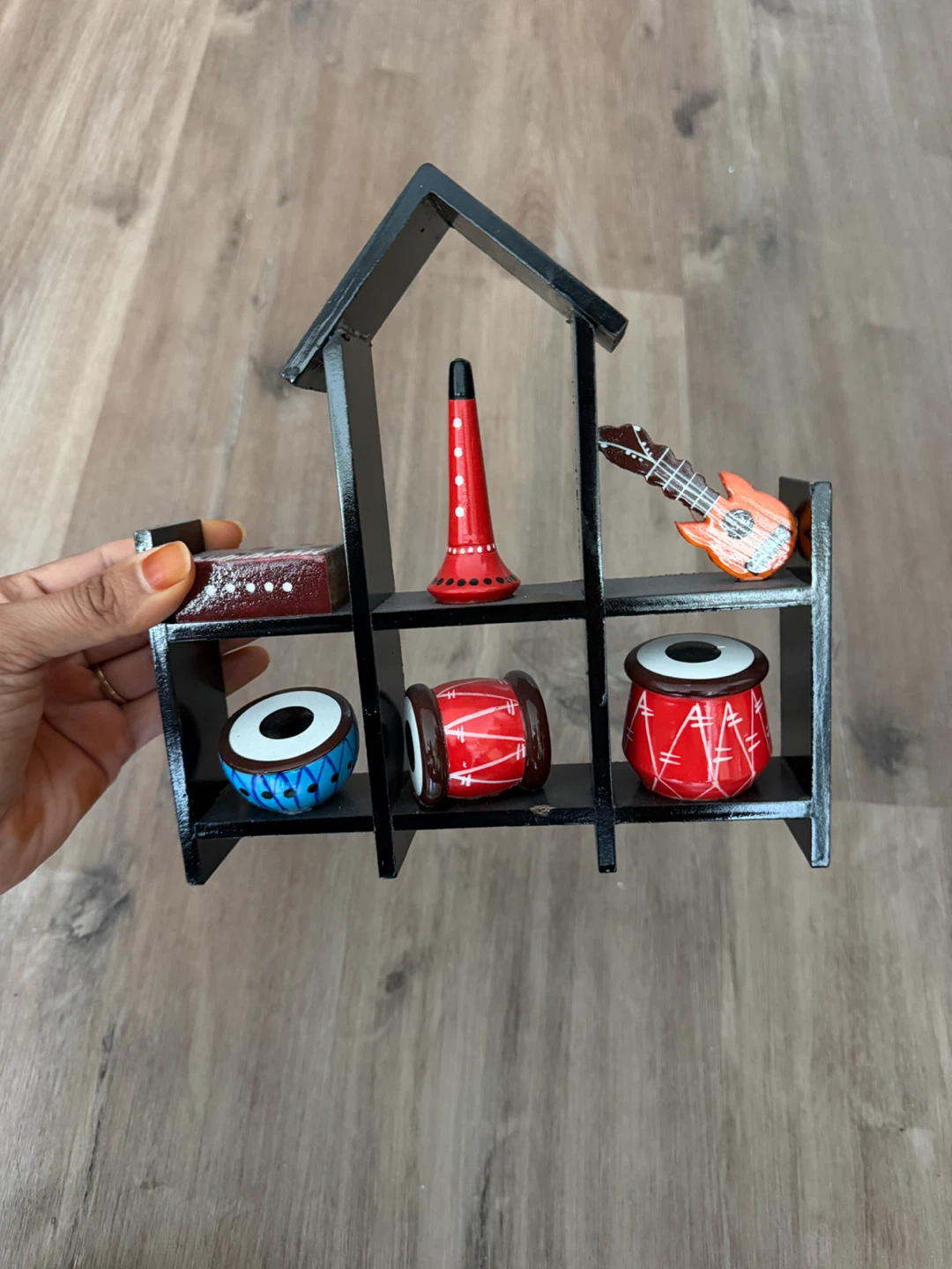 Wooden Decorative Shelf with Musical Instruments