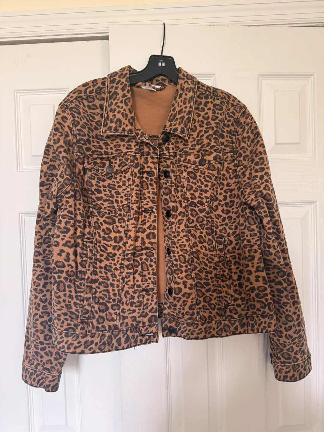 Leopard Print Denim Jacket XL