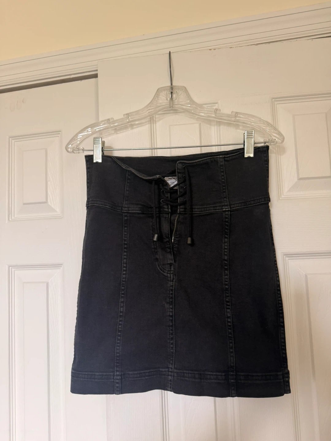 Free People Black Denim Lace-Up Mini Skirt Size 0