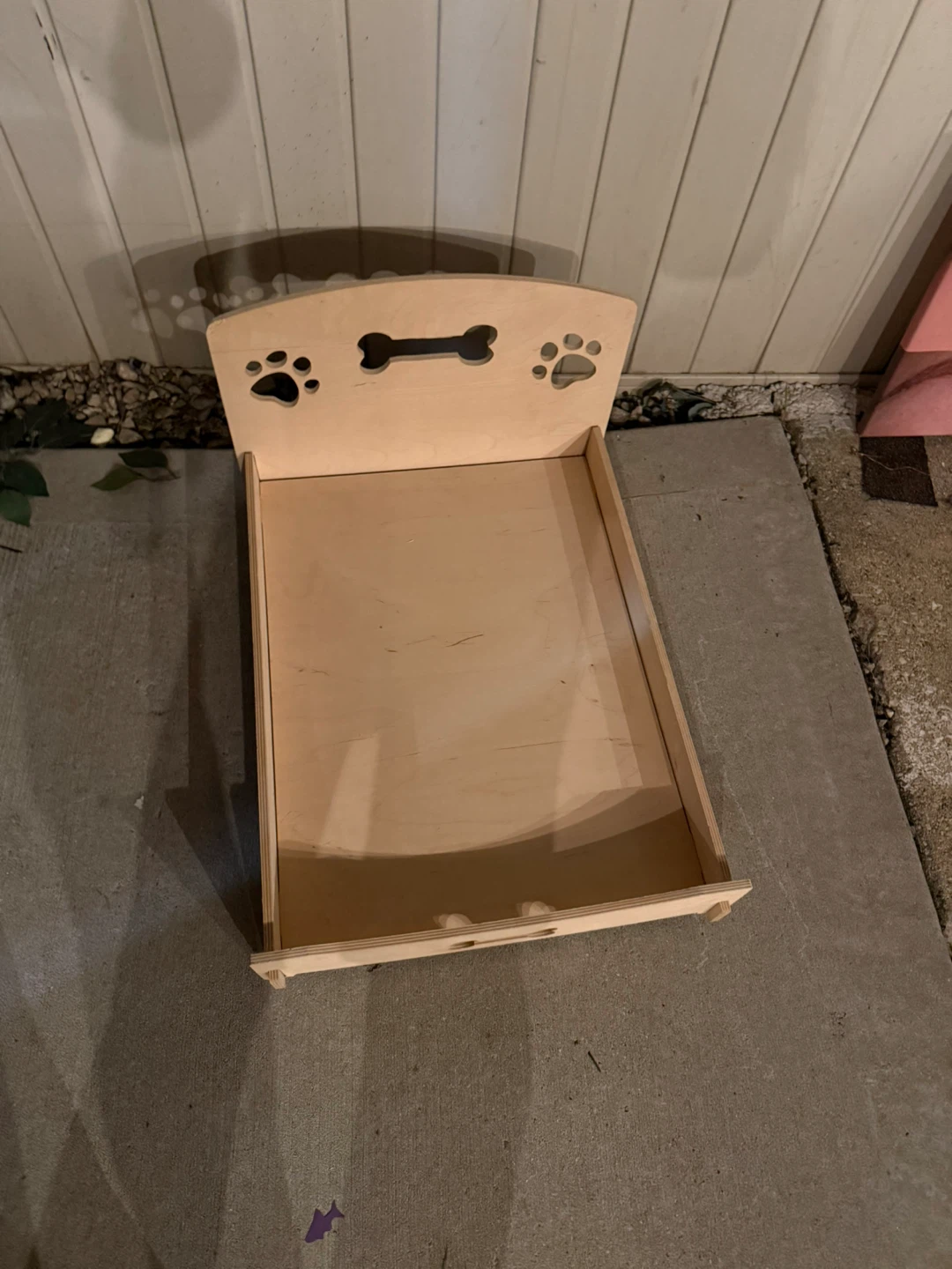 Wooden Pet Bed with Paw Print Cutouts